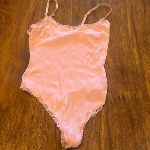 SKIMS Pink Lace Trim Bodysuit